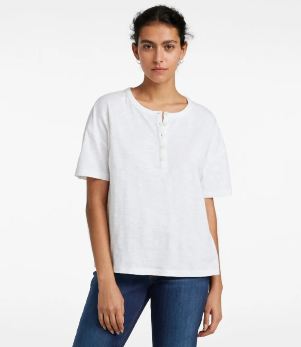 "Women's Signature Slub Tee, Short-Sleeve Henley"-L.L.Bean Hot