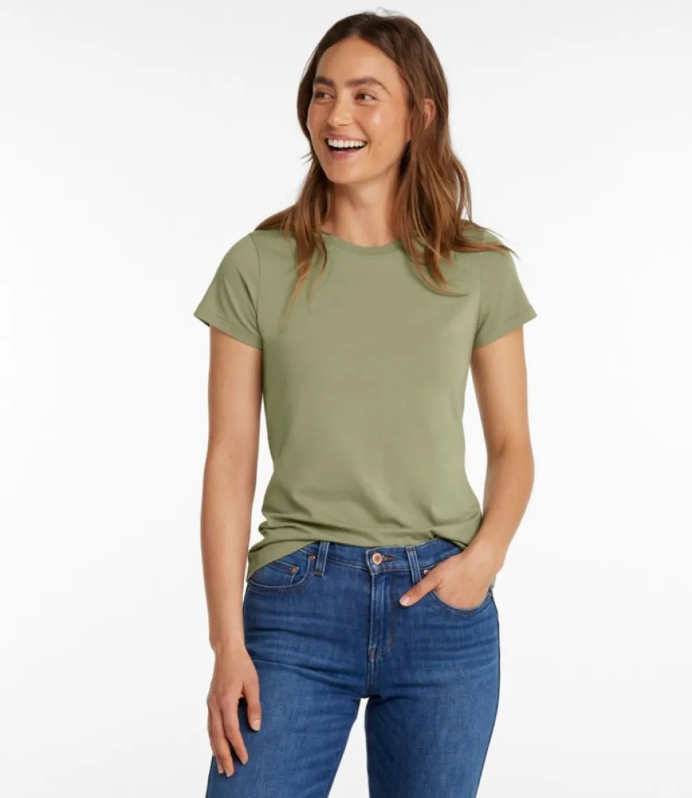 "Women's Soft Stretch Supima Tee, Crewneck Short-Sleeve"-L.L.Bean Outlet