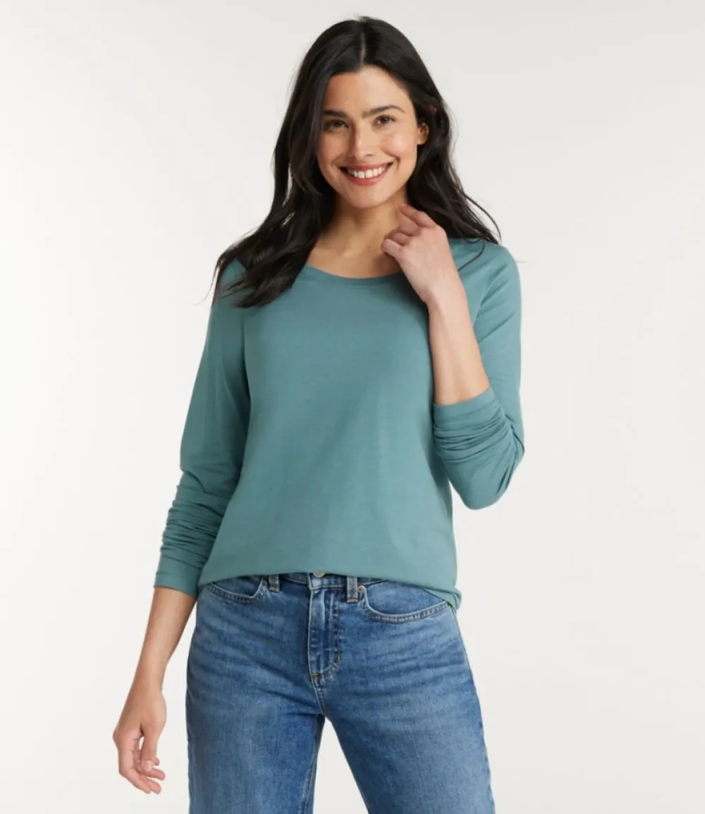 "Women's Soft Stretch Supima Tee, Scoopneck Long-Sleeve"-L.L.Bean Flash Sale