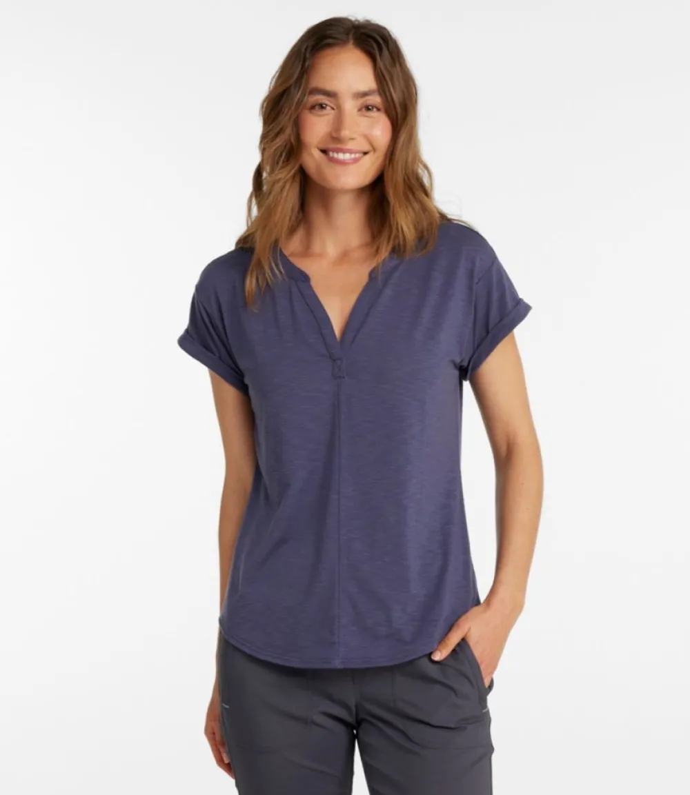 "Women's Streamside Tee, Short-Sleeve Splitneck"-L.L.Bean Clearance