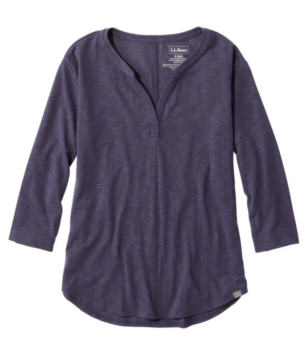 "Women's Streamside Tee, Three-Quarter-Sleeve Splitneck"-L.L.Bean New