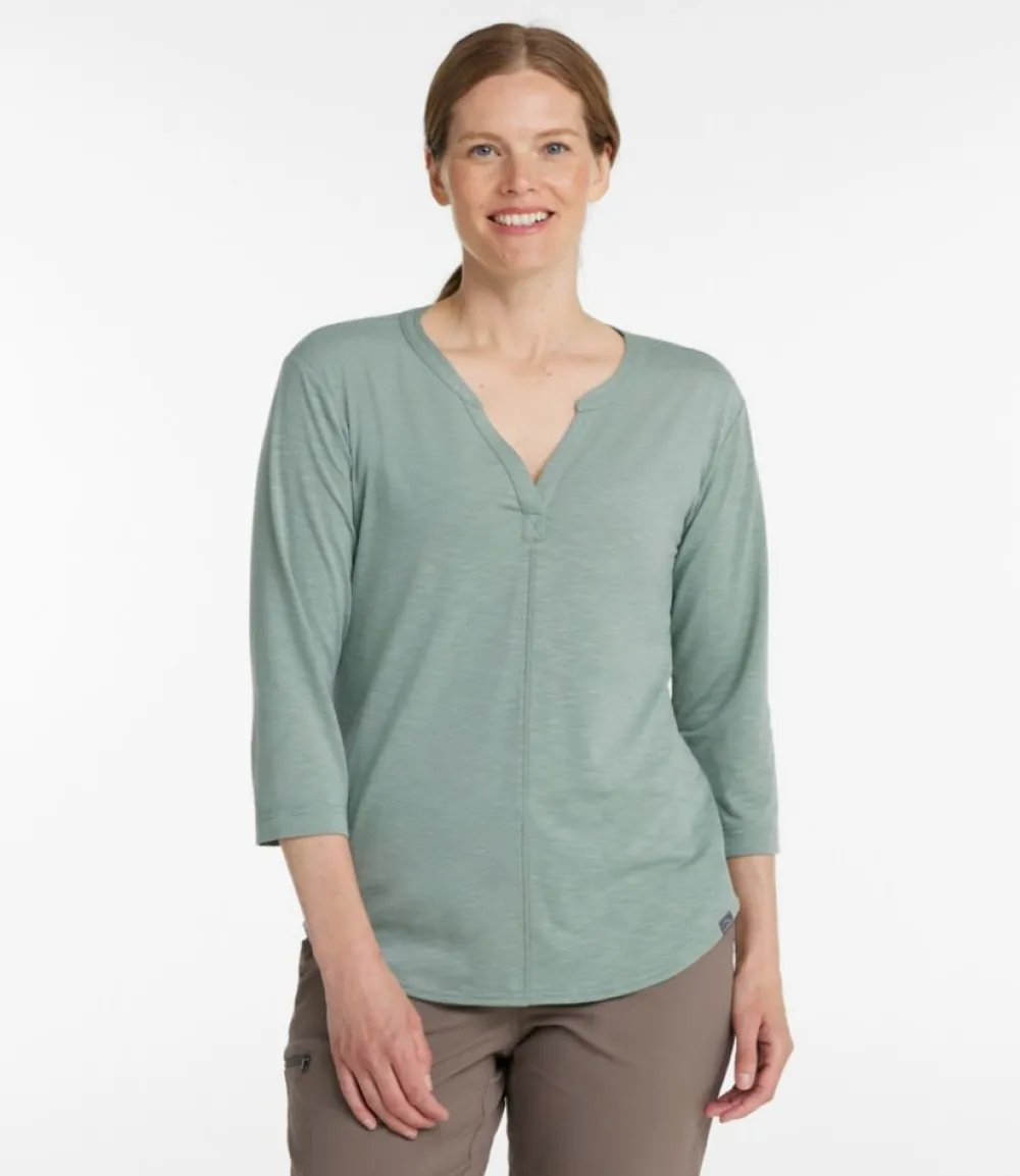 "Women's Streamside Tee, Three-Quarter-Sleeve Splitneck"-L.L.Bean New