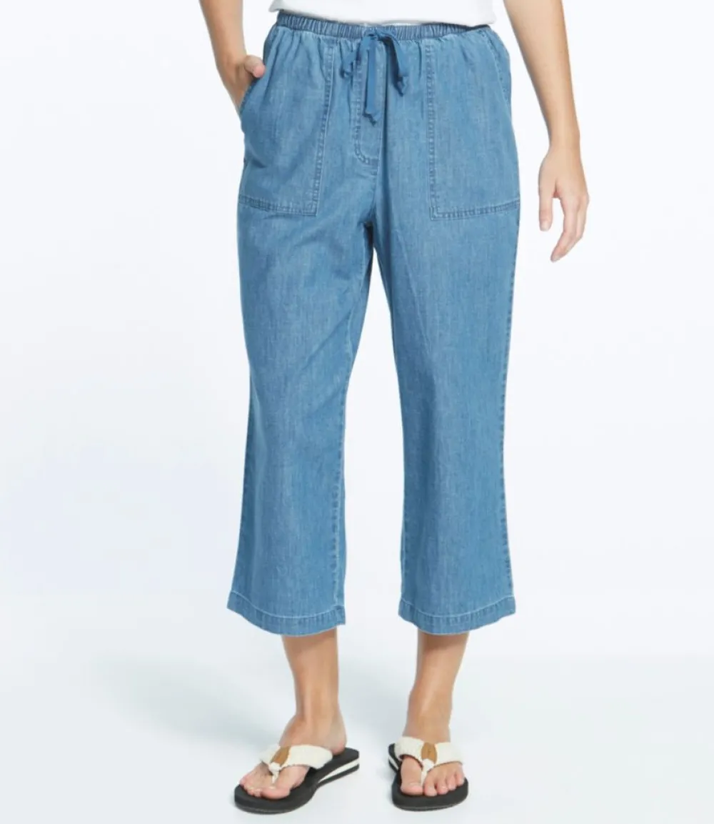 "Women's Sunwashed Pants, Denim Straight-Leg Crop"-L.L.Bean Store