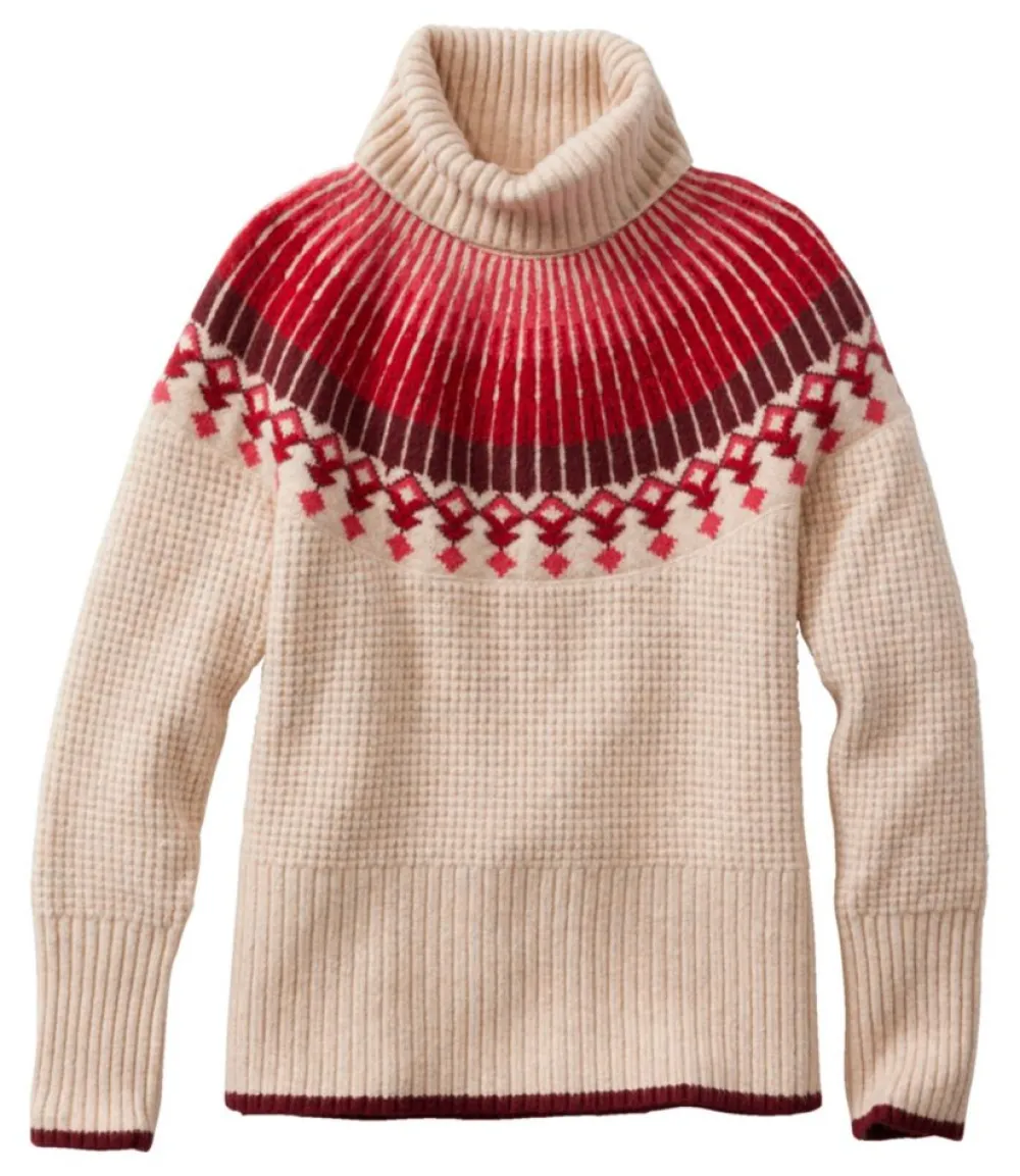 "Women's SuperSoft Waffle Sweater, Turtleneck Fair Isle"-L.L.Bean New