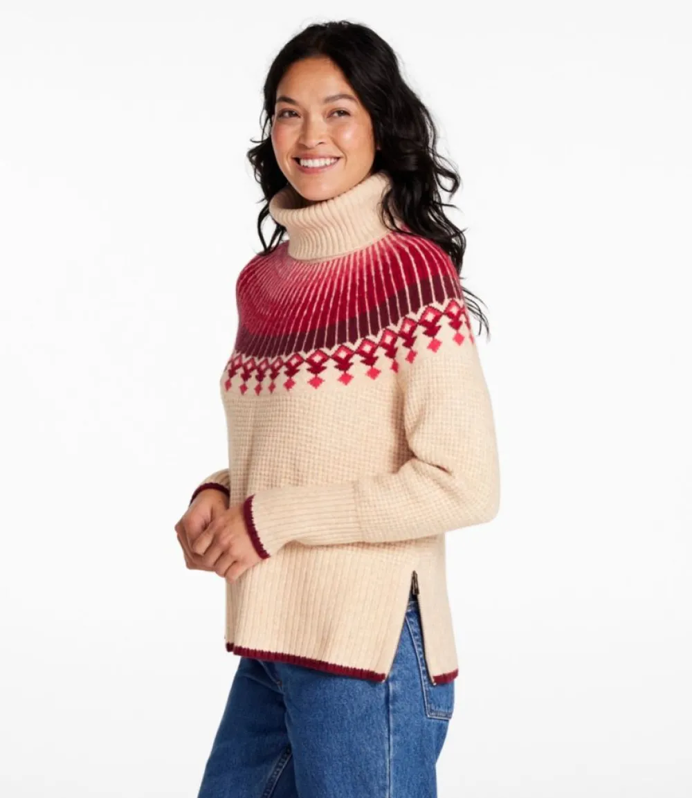 "Women's SuperSoft Waffle Sweater, Turtleneck Fair Isle"-L.L.Bean New