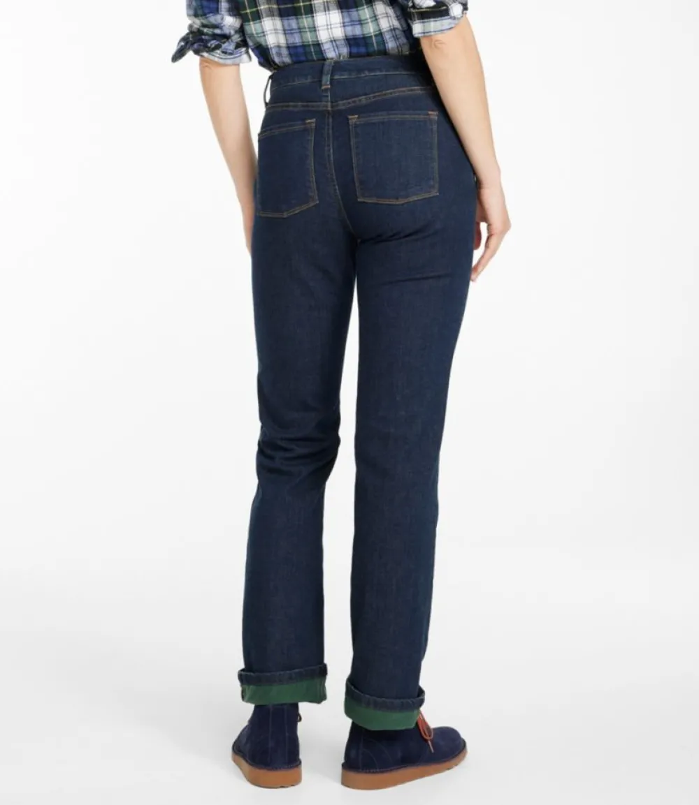 "Women's True Shape Jeans, High-Rise Straight-Leg Fleece-Lined"-L.L.Bean Discount