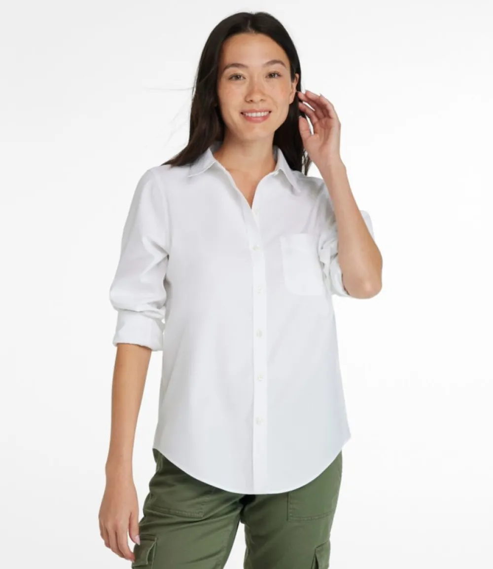 "Women's Wrinkle-Free Pinpoint Oxford Shirt, Long-Sleeve Relaxed Fit"-L.L.Bean Fashion